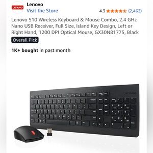 Lenovo Black Wireless Keyboard and Mouse Set